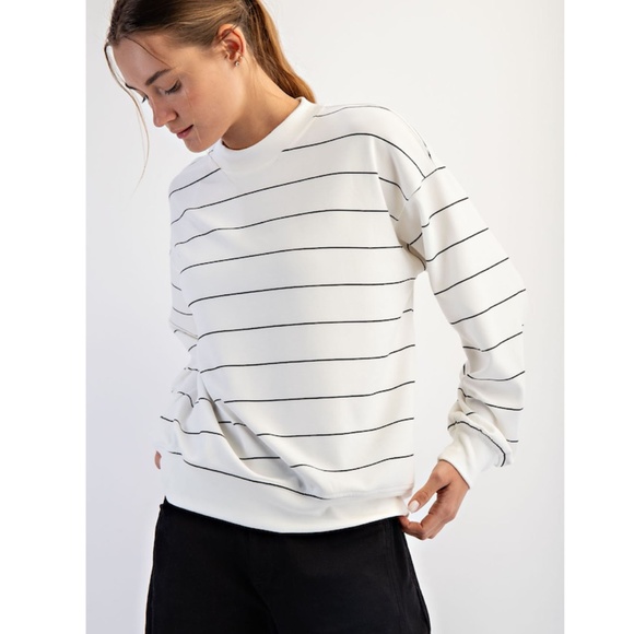 “The Angela" White Modal Scuba Stripe Crew Neck Top - Picture 1 of 2
